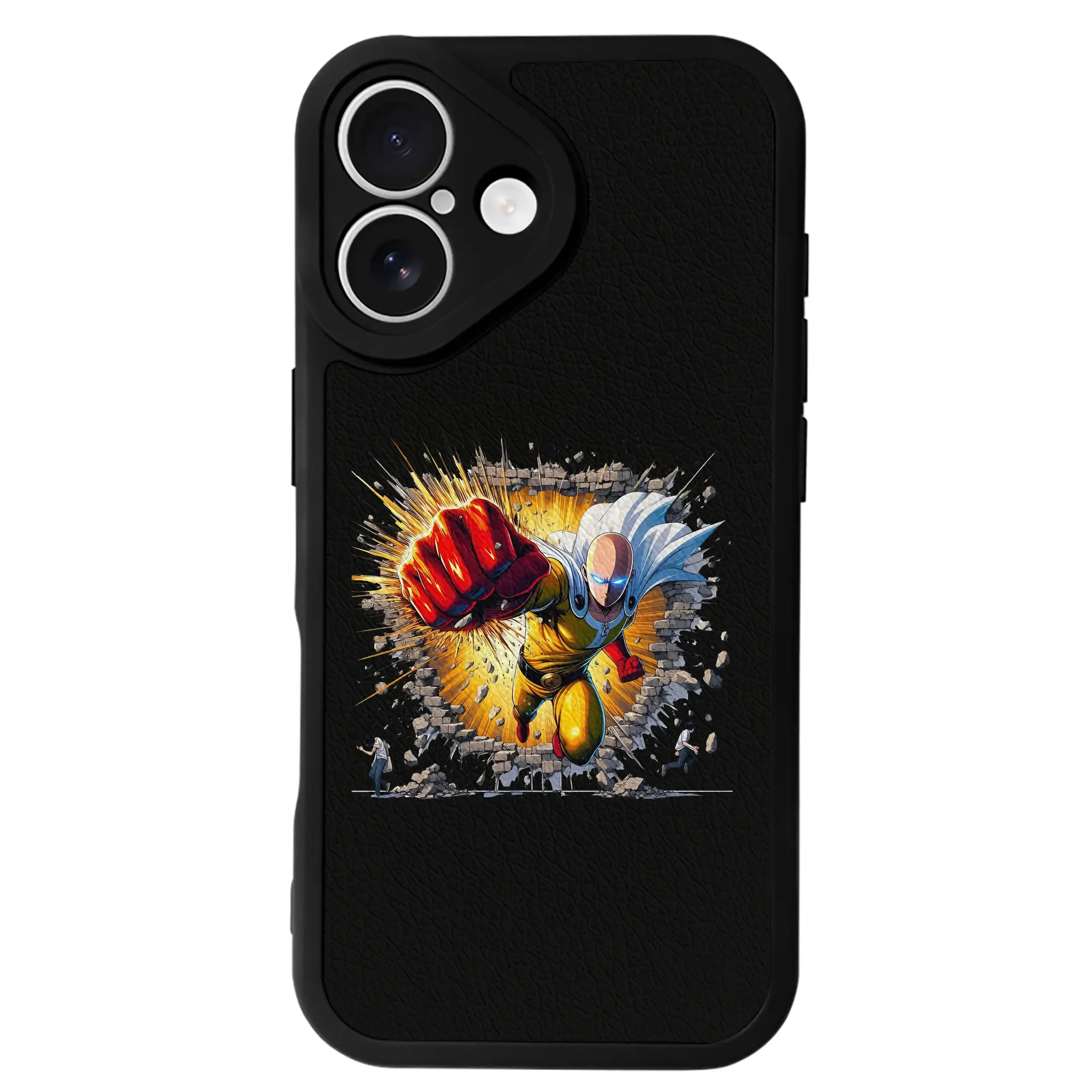 ワンパンマン グッズ サイタマ - IPhone 16シリーズ対応 ・ シリコンスマホケース ・ レザー調 ・ 高精度フィット ・ 耐衝撃 ・ ワイヤレス充電対応 ・ 精密カット